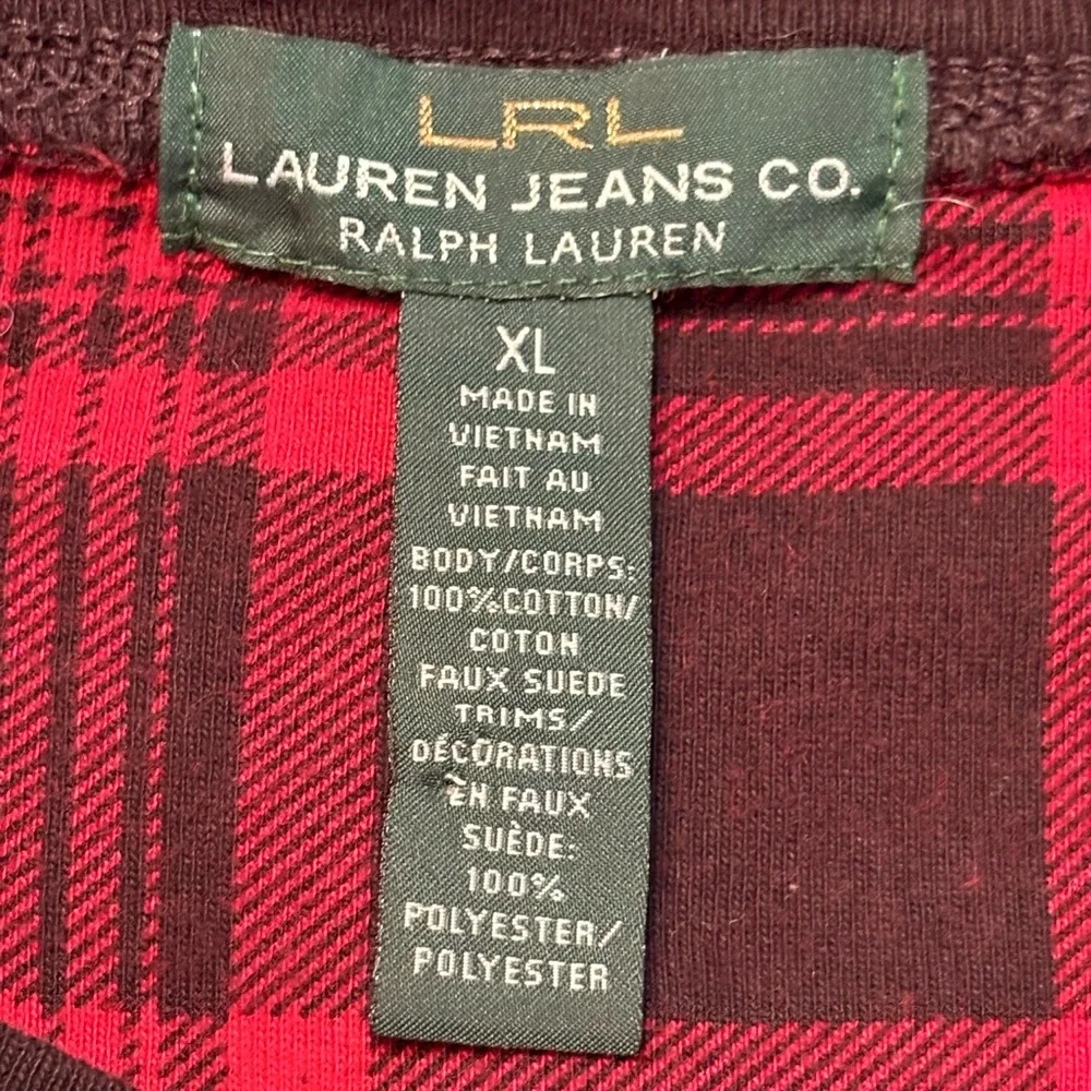 Ralph Lauren Red & Black Plaid Blouse with shoulder zip and elbow patches. XL - Picture 5 of 12
